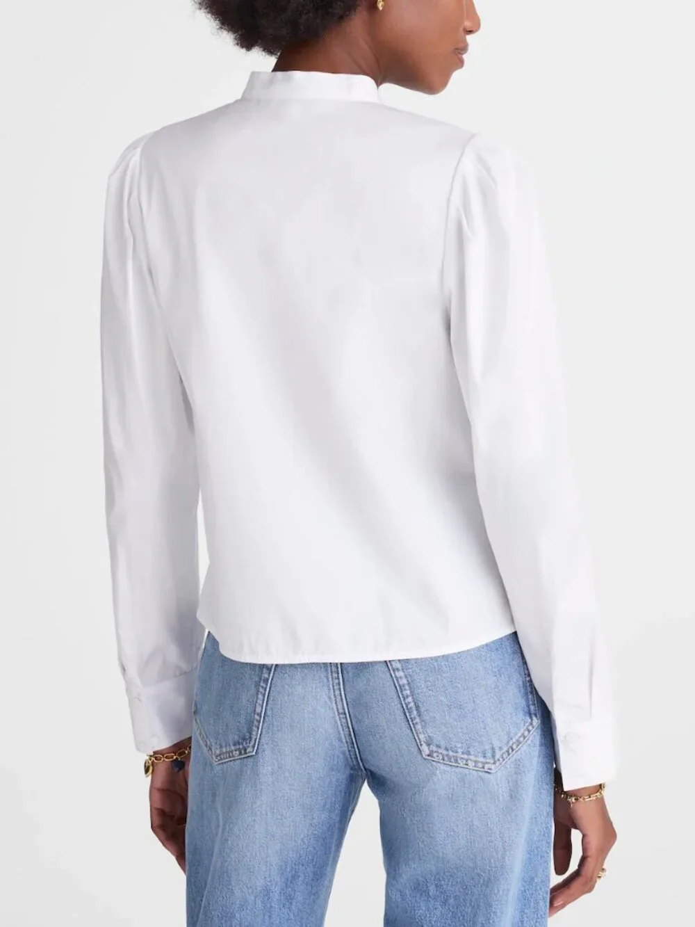 Madewell Button Up Band Collar Pleated Puff Sleeve Shirt White Size S NWT